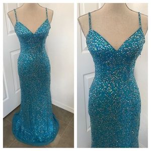 1990s VTG Alyce Designs Blue Sequin Mermaid Dress